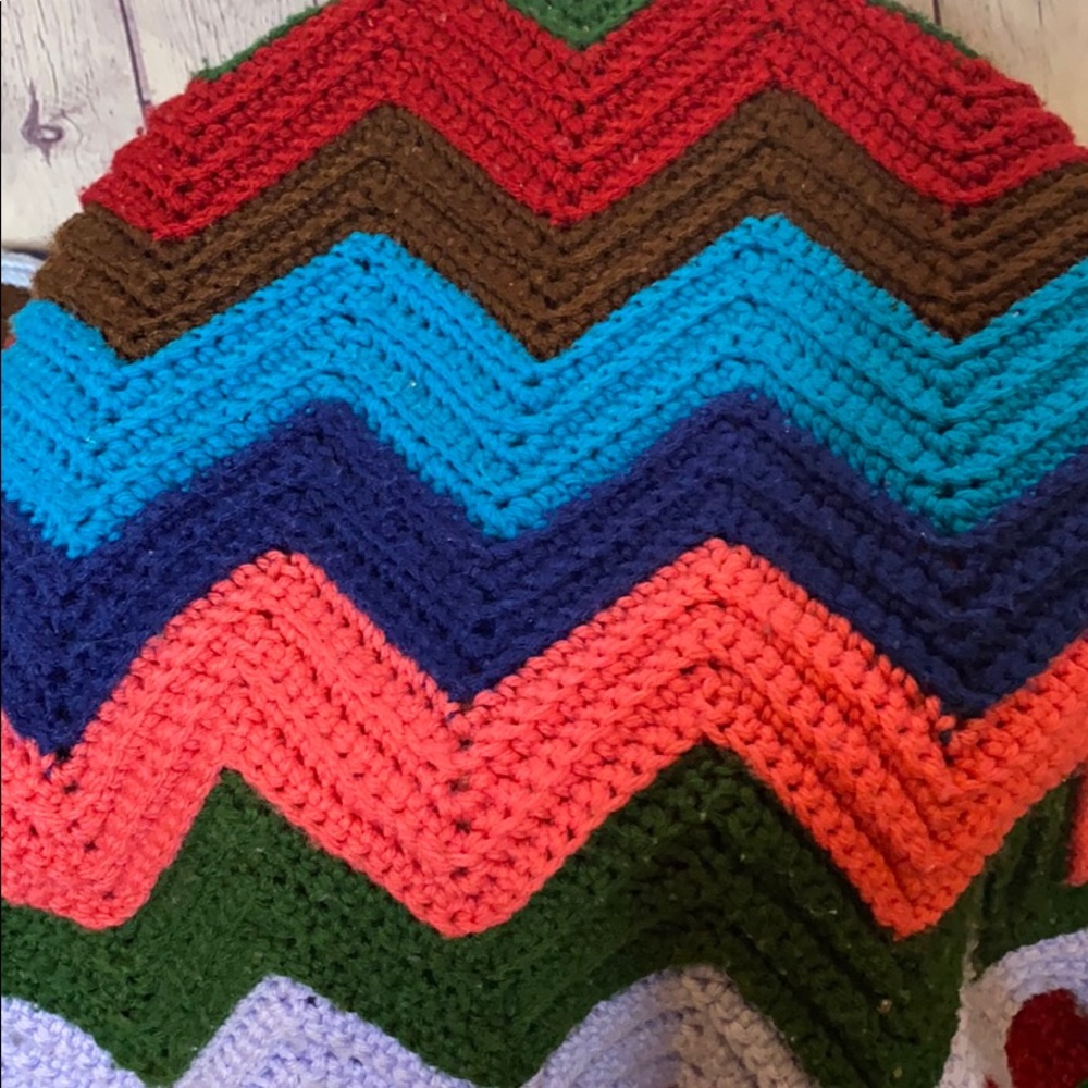 Vintage handmade afghan blanket throw chevron - Picture 6 of 10